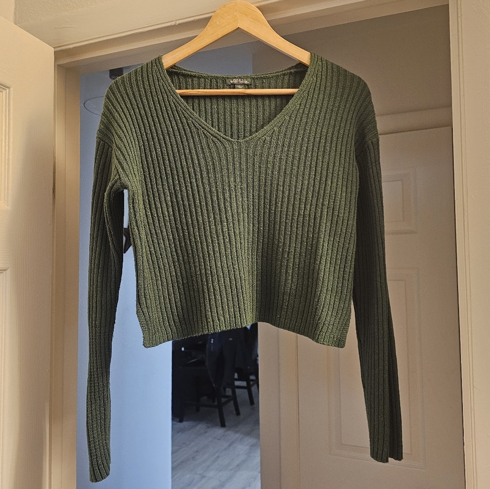 Green Ribbed Women's Sweater
